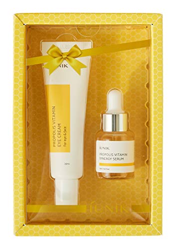iUNIK Propolis Vitamin Eye Cream Set (Eye Cream 1.01 fl.oz. & Mini Serum 0.51 fl.oz.) - Featuring Propolis Extract, Idebenone, Buckthorn Fruit Extract, and More to Hydrate, Fight Against Dark Circles