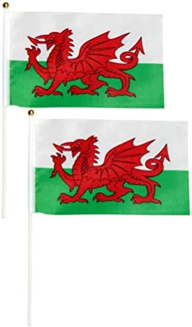 Amosfun 20pcs Wales Hand Waving Flags Welsh National Country Flag Mini Polyester Office Desk Little Table Flags Welsh Dragon Flags 14x21cm