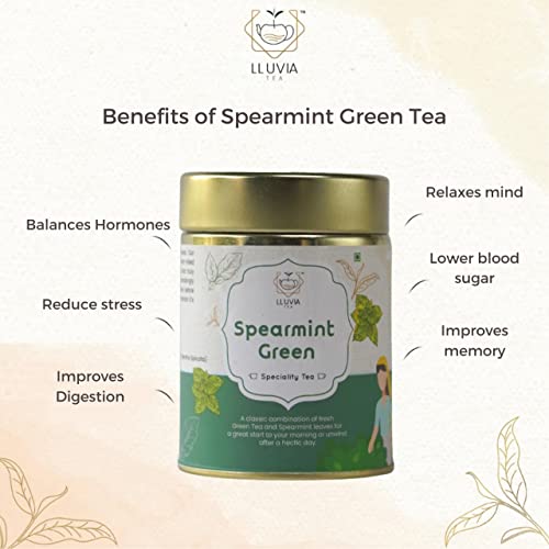 Image of LLUVIA TEA Spearmint Green Tea (50g) | Supports PCOD /PCOS, Hormonal Balance & Facial Hair | Herbal Loose Leaf Tea | Caffeine-Free | Antioxidant-Rich, Stress Relief & Refreshing