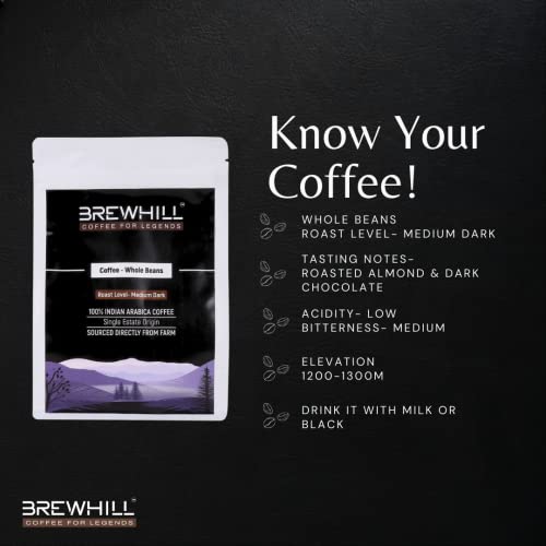 Image of Brewhill Coffee | Medium-Dark Roast (Whole Bean) | Made with 100% Specialty Grade Arabica Coffee Beans, Bag (500)