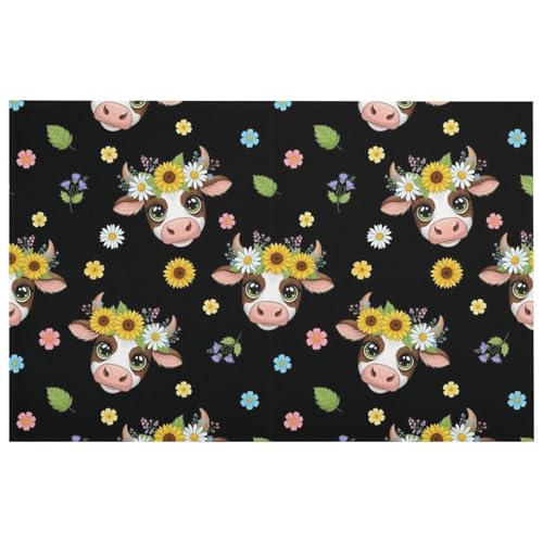 KATVEESC Non Slip Washable Indoor Door Mat, Lightweight Sunflower Cattle