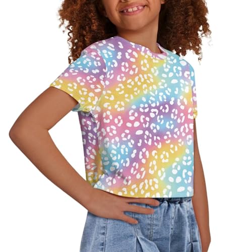 Image of Girls Crop Tees Crew Neck Casual Short Sleeve T Shirts Kids Loose Soft Comfortable Tees Blouses Shirt for Little Girl