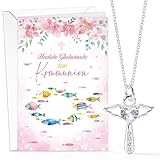 DPKOW Geschenk Kommunion Mädchen Karte mit Umschlag Halskette Schutzengel Kreuz Karte Erstkommunion Geschenke Mädchen Kommunion Kette Engel Kreuz Zirkonia