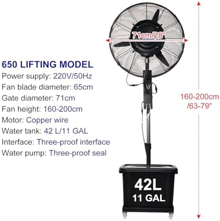 Industrial Misting Fan - Heavy-Duty Pedestal Fan with 3 Speed Settings, 120° Oscillation, Perfect for Warehouse, Workshop, Factory, and Basement Cooling Solutions.