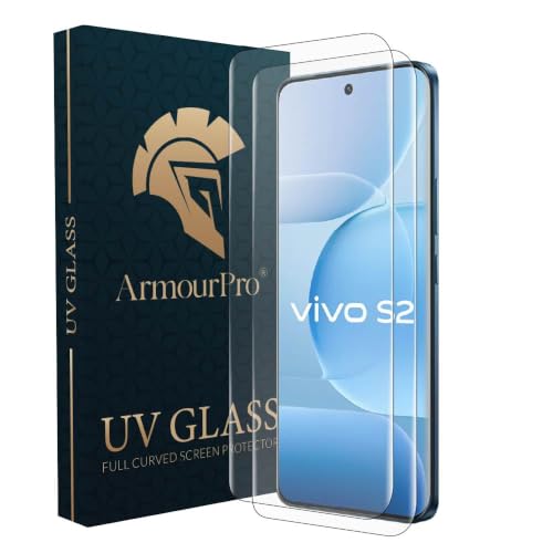Image of ArmourPro UV Glue Tempered Glass for Vivo S2, Pack of 2, Curved Screen Protector, 9H Anti Scratch, Edge to Edge Coverage, HD Clarity, Easy UV Installation Kit