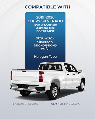 Image of Tail Lights Compatible with 2019-2026 Chevy Silverado 1500 WT /Custom /Custom Trail BOSS /LT /RST 2020-2026 Silverado 2500HD /3500HD WT /LT Taillights w /Bulbs Right Passenger Side GM2801308, 84752979