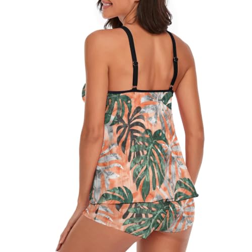 Image of Urchics 2026 Women Two Piece Tankini Swimsuit Tummy Control Plus Size Long Torso Top and High Waisted Boyshorts Bathing Suits