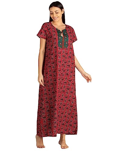 Image of Evolove Women's Cotton Long Maxi Night Gown Nighty Dress with Pocket, Super Soft Comfortable (LNG-Cotton-2)