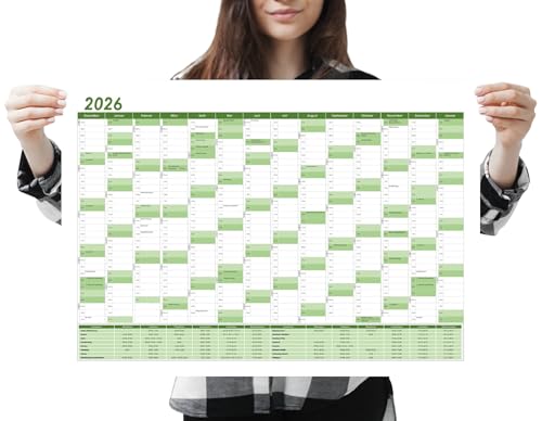 MARZEI24 Din A2 Wandkalender für 2026 14 Monate Jahreskalender Monatsübersicht (59 4 cm x 42 cm) Planer Termine für Büro usw. Jahresplaner Monatsplaner Familienkalender Kalender gefaltet