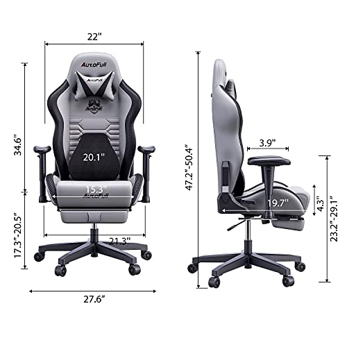 AutoFull-Silla-Gaming-Silla-Gamer-Ergonomica-Silla-de-Oficina-Cuero-de-PU-Silla-de-EscritorioAltura-e-inclinacion-AjustablesReposacabezas-y-Soporte-LumbarReposapiesGris