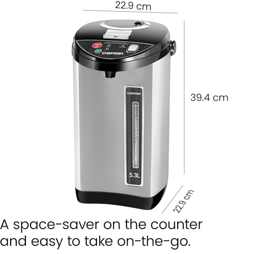 Chefman Electric Hot Water Pot Urn w/ Auto & Manual Dispense Buttons, Safety Lock, Instant Heating for Coffee & Tea, Auto-Shutoff/Boil Dry Protection, Insulated Stainless Steel, 5.3L/5.6 Qt/30+ Cups by Chefman - Image 8