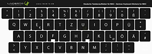 Preisvergleich Produktbild Lacerto® / 15x15mm Deutsche Tastaturaufkleber für MacBook, mit mattem Schutzlaminat / Farbe: Schwarz
