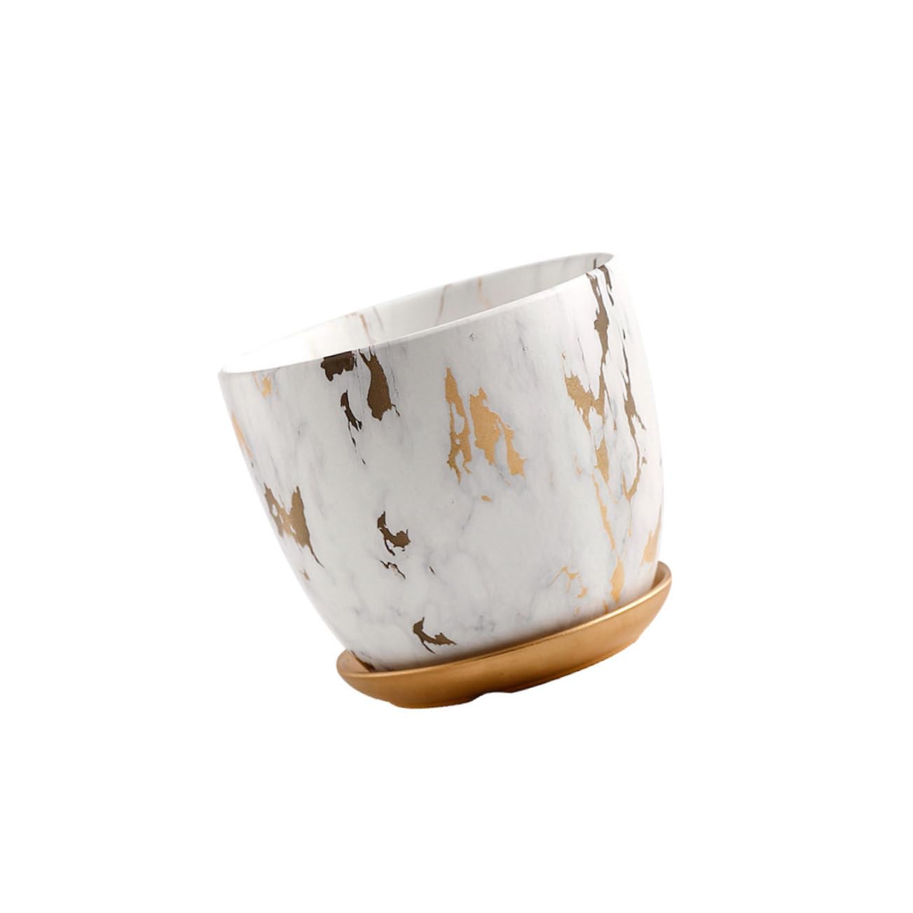 Pot de fleurs en céramique marbrée 21cm avec soucoupe intégrée