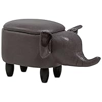 Beliani Modern Faux Leather Stool Storage Solid Wood Animal Dark Grey Elephant