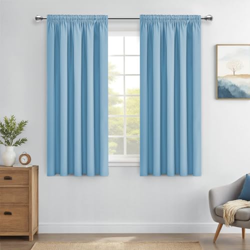 Image of MRTREES Blue Pencil Pleat Blackout Curtains, Thermal Insulated Bedroom Curtains for Multiple Hanging Methods, 2 Panels 117x137 CM 46x54 Inch Sky Blue