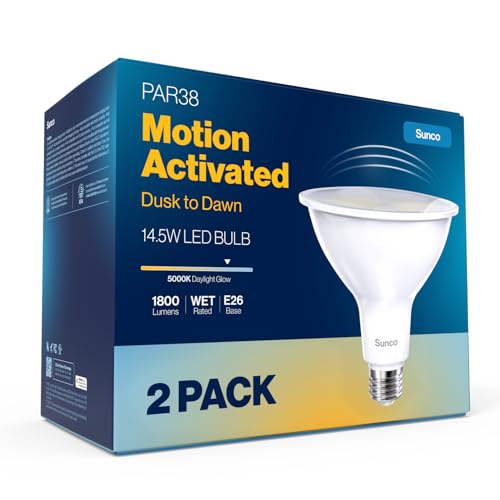 Sunco PAR38 Dusk to Dawn Outdoor Lighting Flood Light Bulb, 150W Eq 5000K Daylight, Motion...