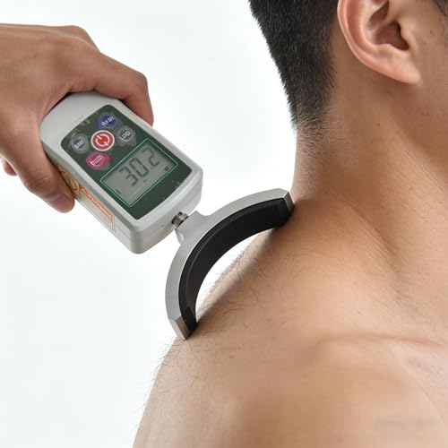 Medidor portátil de fuerza muscular con capacidad máxima de 500 N, resolución de 0.1 N, precisión ±1 %, cuatro unidades (N, kg, lb, oz), retroiluminación automática y función de alarma sonora miniatura 6
