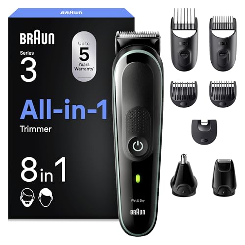 Braun Recortadora de Barba Series 3, Máquina Cortar Pelo, Máquina de Afeitar, Cortapelos Hombre Kit 8 en 1 para Barba, Pelos Y Mucho Más, MGK3441