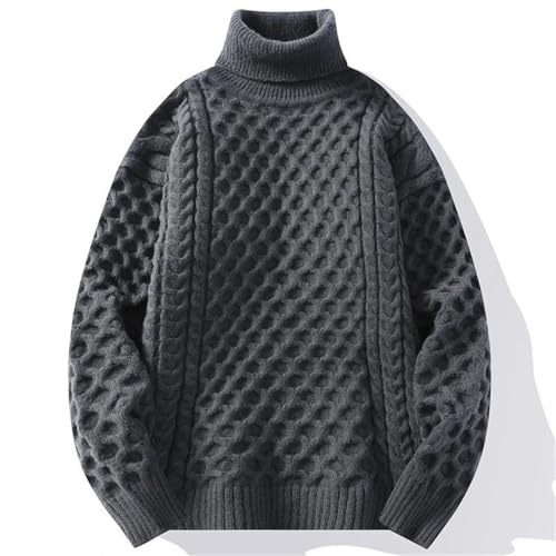 Men’S Turtleneck Long Sleeve Sweater Solid Color Thick Warm Loose Knitted Casual Streetwear Pullover Sweater2