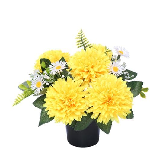 Pack of 1 Artificial Flowers for Graves in Pots 25cm | Yellow Daises Grave Flower Pots for Christmas | Premium Memorial Flowers for Cemeteries, Funerals & Elegant Lasting Tributes | All-Season Display — image 1