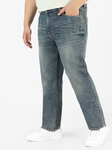 Image of Urbano Plus Men Mid Rise Regular Fit Washed Jeans Stretchable