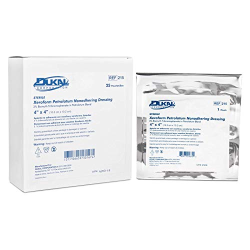 Dukal 215 Alba Xeroform Petrolatum Gauze, Estéril, 4 x 4 Pulgadas (Paquete de 25) y Band-Aid Marca de Primeros Auxilios Venda de Gasa Flexible, Paquete Valor 5 ct miniatura 2