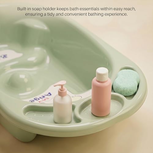 Image of Baybee Lullie Baby Bath Tub for Kids with Anti-Slip Base & Easy Drain | Babies Bathtub with Built-in Soap & Accessory Holder | Spacious Baby Bath Tub for 0-5 Years Boys Girls (Green)