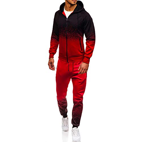 Heren trainingspakken Set met zakken, Morbuy Casual lange mouw Sweatshirt Top Broek Sets Sport Pak Hoodie Jacket Bottoms Set voor Jogging Bodybuilding Gym Training - rood - XL