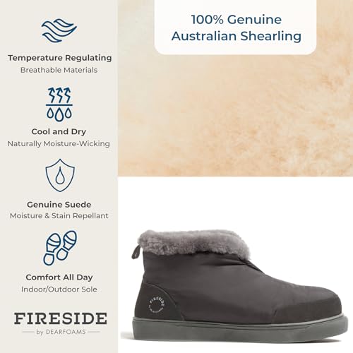 Image of Dearfoams Men's Fireside Nylon Australian Shearling Water Resistant Apres Winter Warm Up Bootie