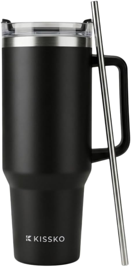 1200ml Stanley Bottle with Straw & Handle | Stainless Steel Insulated Tumbler with 1 Lids | Leak-Proof Stanley Sipper Water Bottle for Adults | Hot & Cold Steel Tumbler Cup (Black)