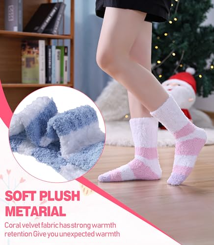 Image of DYW Fuzzy Socks for Women Fluffy Winter Warm Slipper Soft Cozy Home Sleeping Socks 5 Pairs