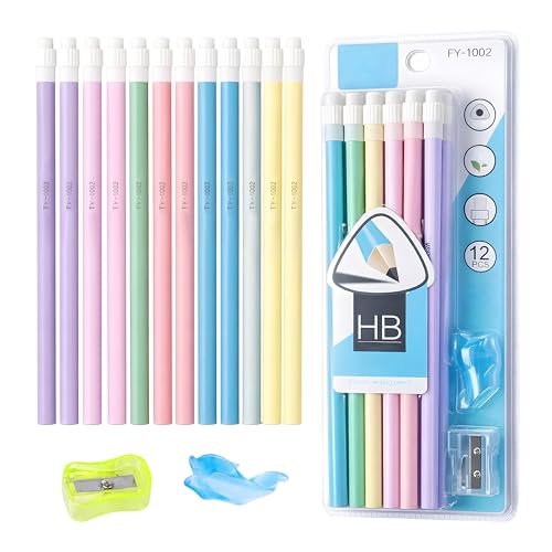 Image of Toyshine Triangular HB Pencil Set with Erasers on Top | Pack of 12 Writing Pencils with Sharpener & Pencil Cap | Comfortable Grip School Stationery for Kids & Students Birthday gift return gift