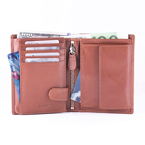 Mens Full Size Large Capacity Genuine Full Grain Leather Wallet Bifold Flip ID Coin & Zip Pockets RFID Blocking Anti-Theft (Bugatti Tan)3