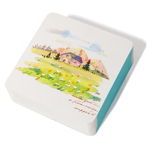 Lightwish ミニブロック型水彩紙 60枚 90×90mm 両面使用可能 300g 旅行用サイズ ポータブル スクエア 水彩ブロック アートペーパー 絵画用