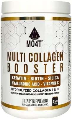 MO4T Multi Collagen Booster Powder – Extra Strength Collagen Supplement with Added Keratin, Biotin, Hyaluronic Acid, Vitamin C & Silica – Complete Doses of Extra Nutrients for Hair Nail & Skin–