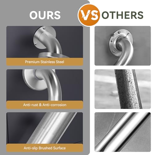Image of AmazerBath Long Grab Bars for Bathtubs and Showers Anti Slip, 32 inch L x 1.25 inch D, Handicap Grab Bars Stainless Steel, Shower Grab Bars for Seniors, Bathtub Handle Bars for Bathroom Holds 500LBS