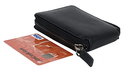 FLW RFID Protected Small Pocket Sized Metal Zip-around Genuine Leather Wallet2