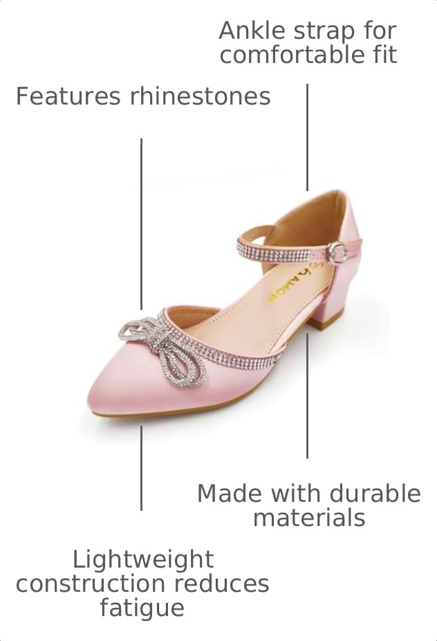 Image of Amoji Girls High Heels Kid Ankle Strap Dress Shoes Wedding Party for Little Kid Big Kid 412
