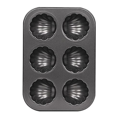 Bafnsiji Shell-Shaped Madeleine Pan Cake Baking Mould, Non-Stick Bakeware Baking Mould Tray, Carbon Steel Muffin Pan, 6/12 Hole Cake Mould,6 Hole