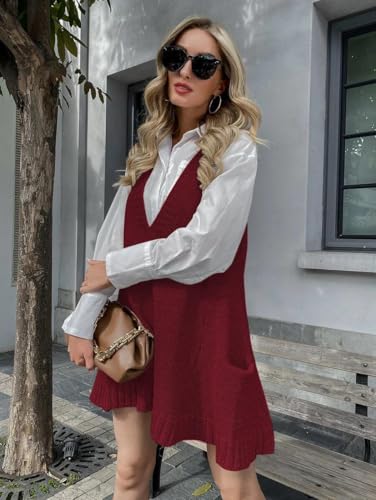 Image of Zeagoo Womens Sweater Vest Dress Pattern Knitted Pullovers Sweaters V Neck Tank Sweater Dress with Pockets