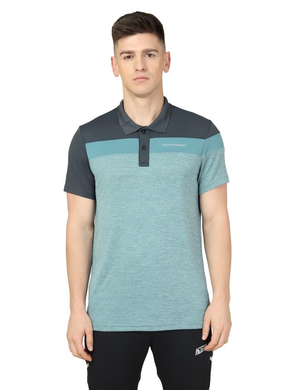 Image of TECHNOSPORT Men's Polo Neck Colorblock Half Sleeve T-Shirt - (MTP741 PRNT)