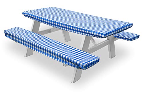 La Muna Picnic Table Cover With Bench Covers, 6Ft Waterproof And Stain Resistant Rectangle Tablecloth Vinyl Flannel Backing With Elastic Edge Fitted Tablecloth For Outdoor Camping & Dinning, Set Of 3 #TOP18