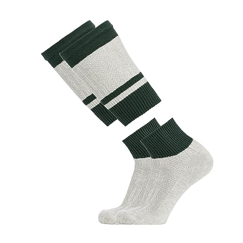 BAVARIA TRACHTEN Lederhosen Socks - Mens German Oktoberfest Socks - High Knee Wool - Green Heather White - Loferl - Size 6-9