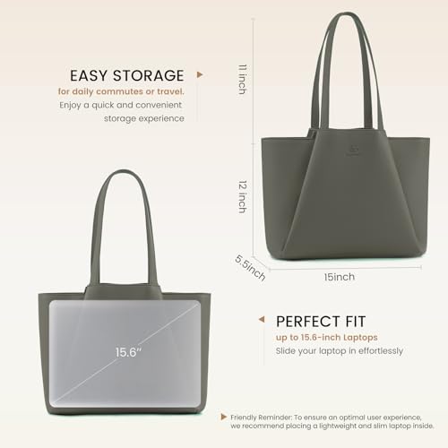 Image of LOVEVOOK Laptop Tote for Women - 15.6 Inch Faux Leather Laptop Bag with Clutch, Large Capacity Office Purse Computer