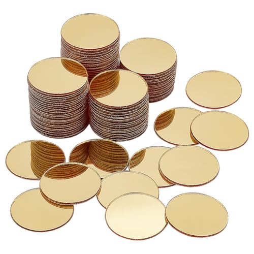 GOMAKERER 100pz Mini Piastrelle A Specchio Acrilico, 24.5mm Adesivi per Specchi Rotondi Autoadesivi Piastrelle A Mosaico Piccoli Fogli Decorativi per Specchi A Mosaico per Artigianato Fai Da Te, Oro