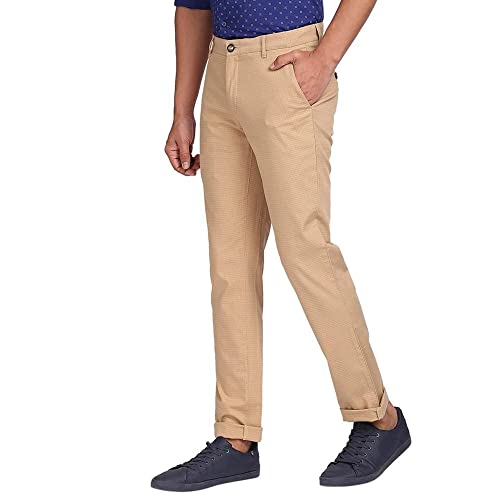 Image of Colorplus Men's Cotton Blend Checks Pattern Contemporary Fit Flat Front Casual Trouser