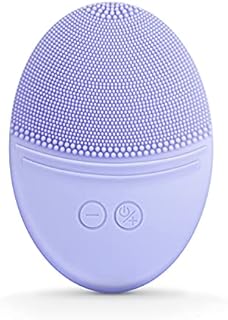 EZBASICS Facial Cleansing Brush Made with Ultra Hygienic Soft Silicone, Waterproof Sonic Vibrating Face Brush for Deep Cleansing, Gentle Exfoliating and Massaging, Inductive Charging (Violet)