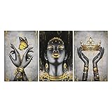 Welmeco African American Cavnas Wall Art Elegant Black Woman with Gold Necklace Crown Butterfly Pain