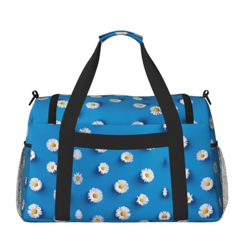 Bolsa de viaje grande de estilo deportivo e impermeable con estampado White Daisy 2