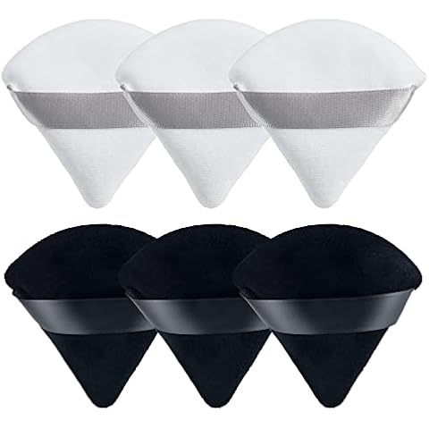 6 Pieces Pure Cotton Powder Puff, Made of Cotton Velour in Triangle Wedge Shape Designed for Contouring, Under Eyes and Corners, 2.76 inch Normal Size, with Strap, Makeup Tool for Cosmetic Cover